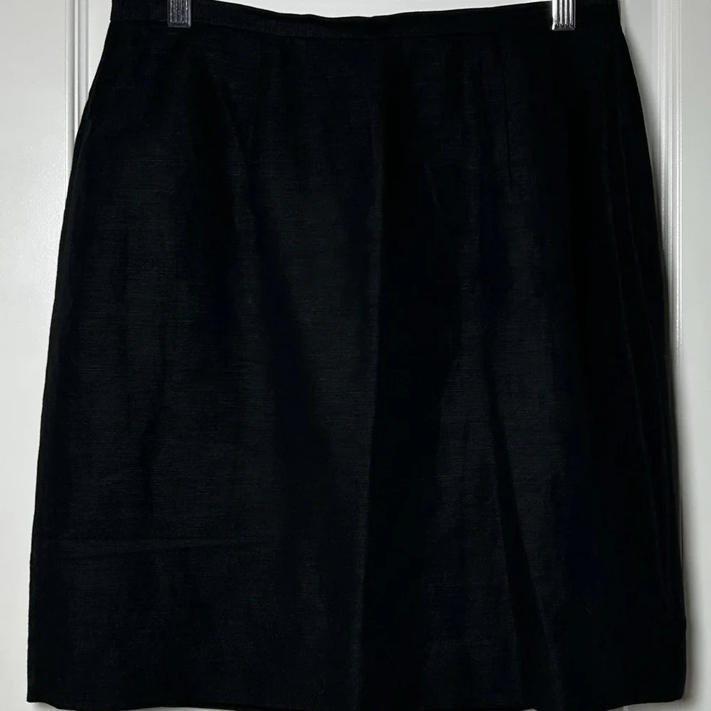 Laura Scott Petite Vintage 90s Black Linen‎ Rayon Blend Knee Length Pencil Skirt